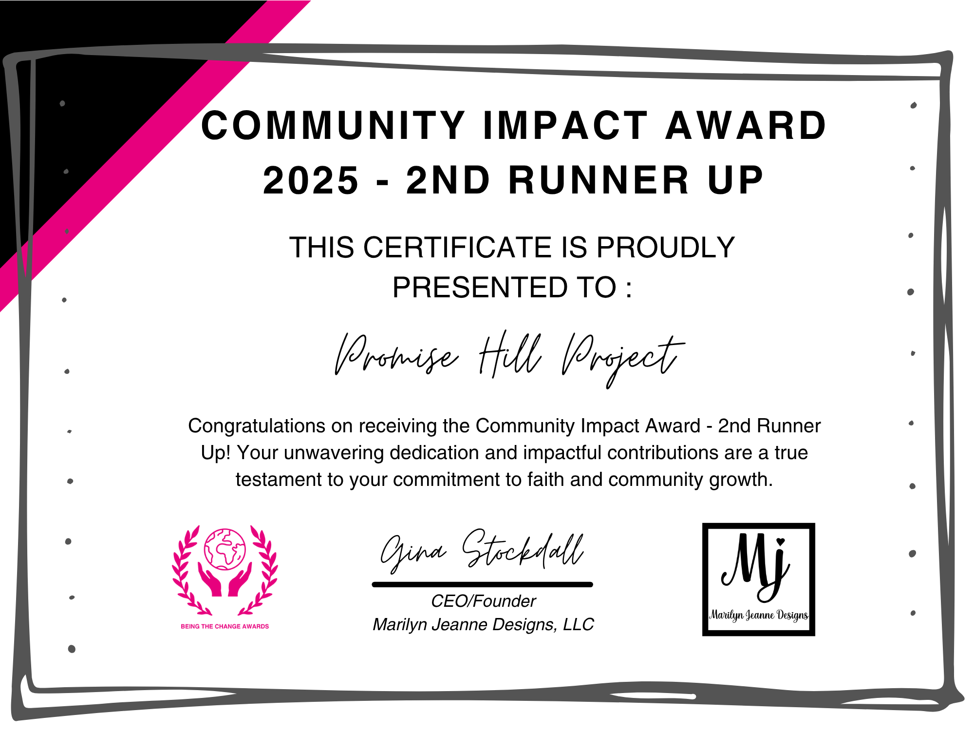 promise hill project certificate