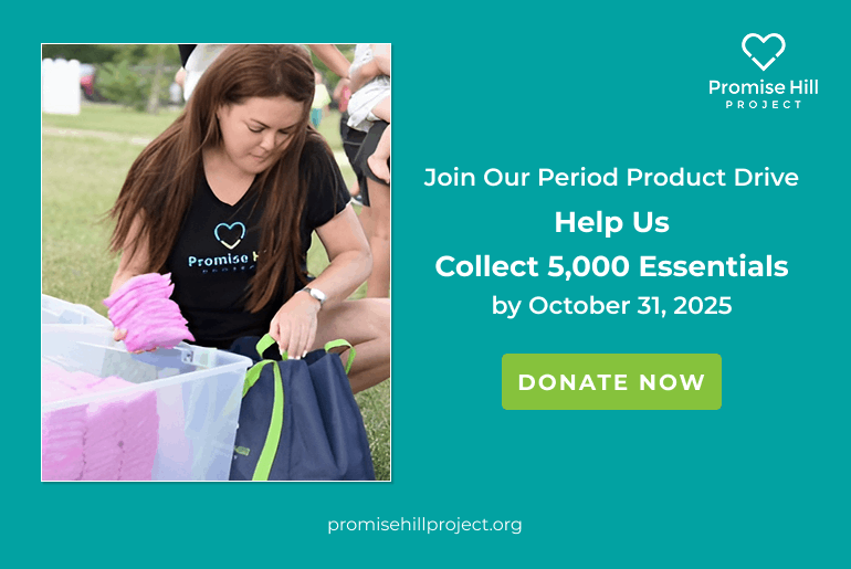 Group of young women smiling, symbolizing empowerment and support through period product donations.